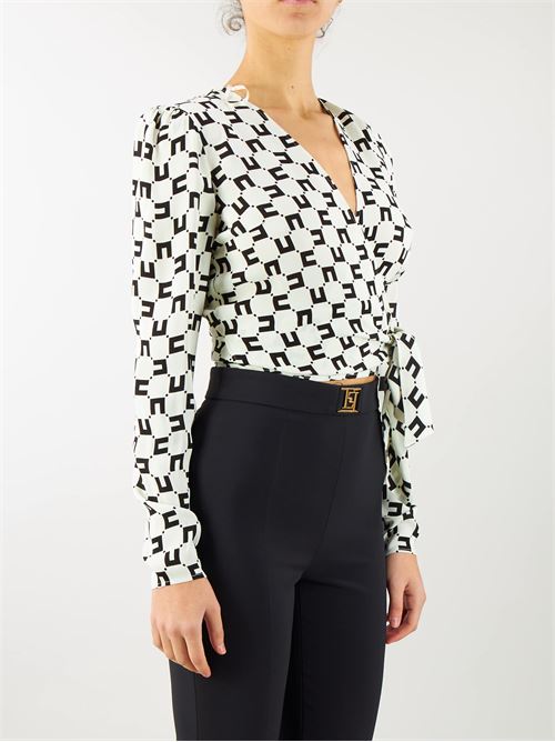 Cropped blouse in viscose georgette fabric with logo print and knot Elisabetta Franchi ELISABETTA FRANCHI |  | CAS4141E2E84